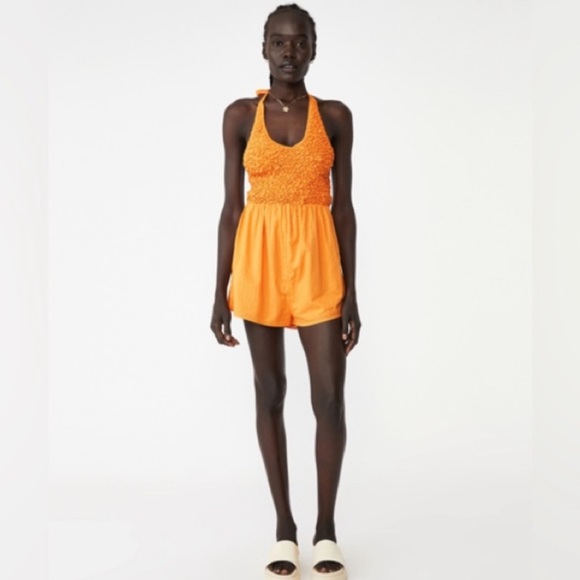 Cotton On Orange Halter Jumpsuit with Popcorn Smocked Bodice - Picture 1 of 15